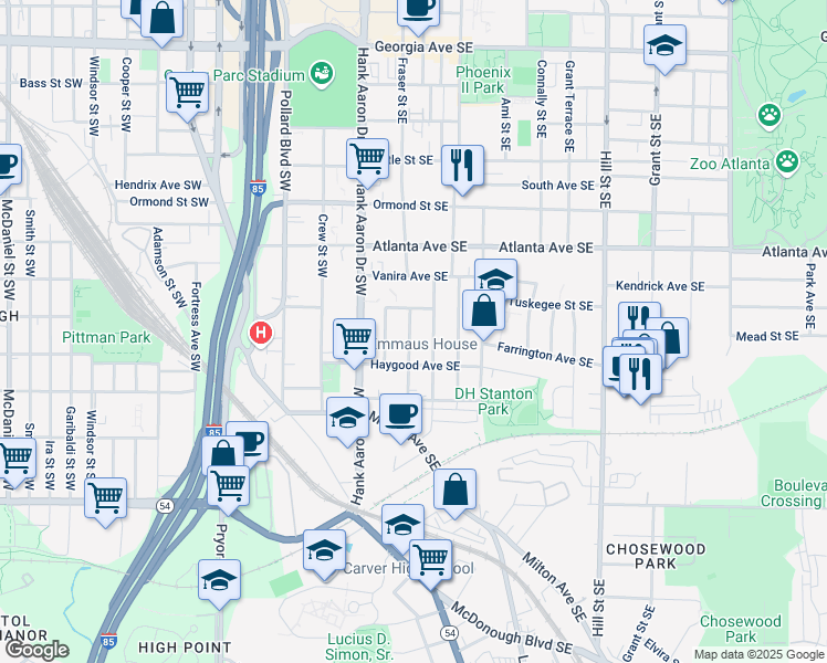 map of restaurants, bars, coffee shops, grocery stores, and more near 986 Linam Avenue Southeast in Atlanta