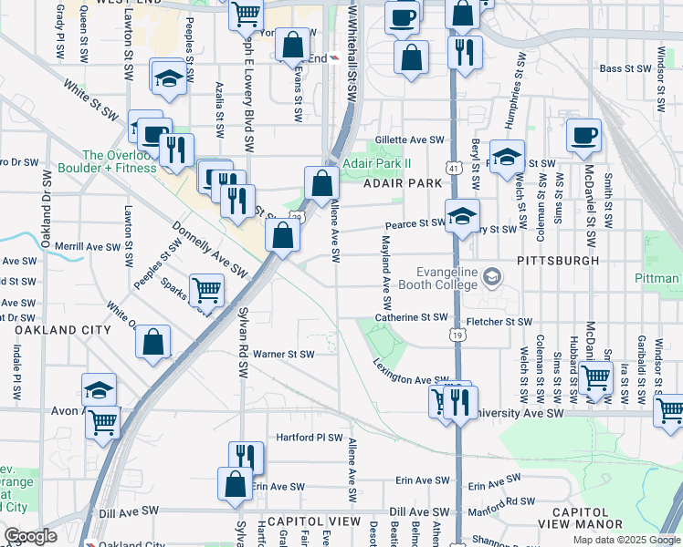 map of restaurants, bars, coffee shops, grocery stores, and more near 1007 Allene Avenue Southwest in Atlanta