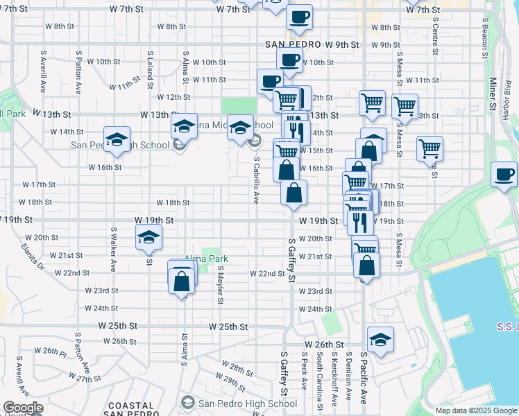 map of restaurants, bars, coffee shops, grocery stores, and more near 1804 South Cabrillo Avenue in Los Angeles