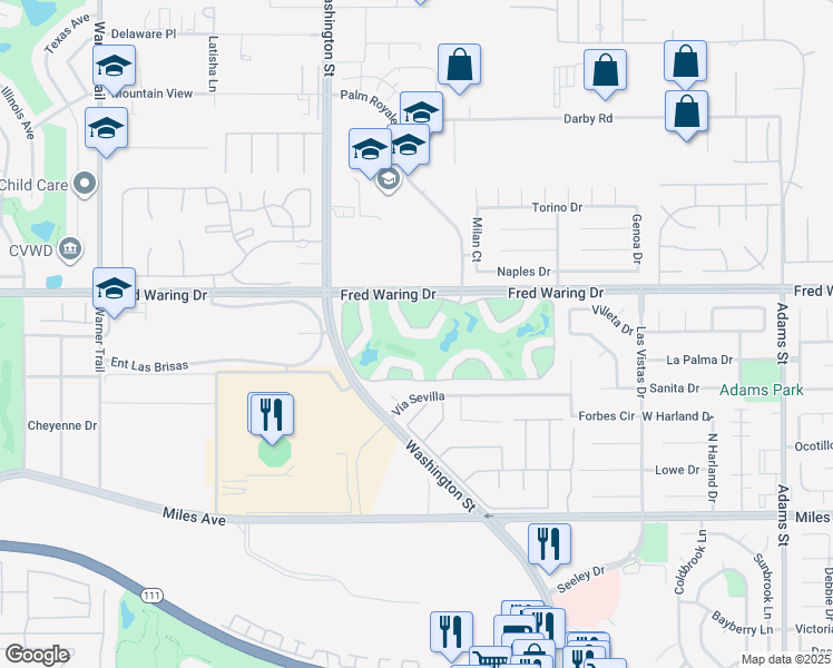 map of restaurants, bars, coffee shops, grocery stores, and more near 78197 Indigo Drive in La Quinta
