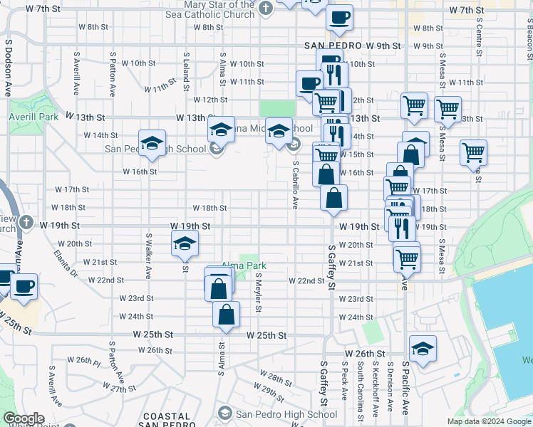 map of restaurants, bars, coffee shops, grocery stores, and more near 879 West 18th Street in Los Angeles