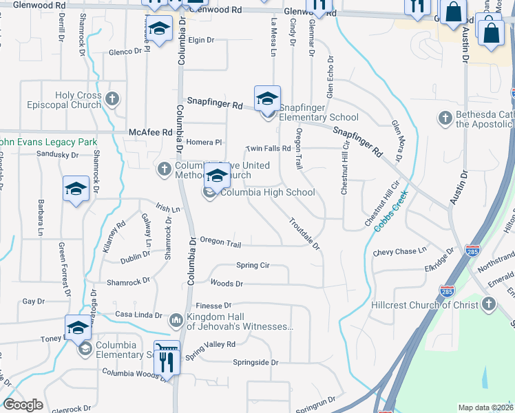 map of restaurants, bars, coffee shops, grocery stores, and more near 2104 Twin Falls Road in Decatur