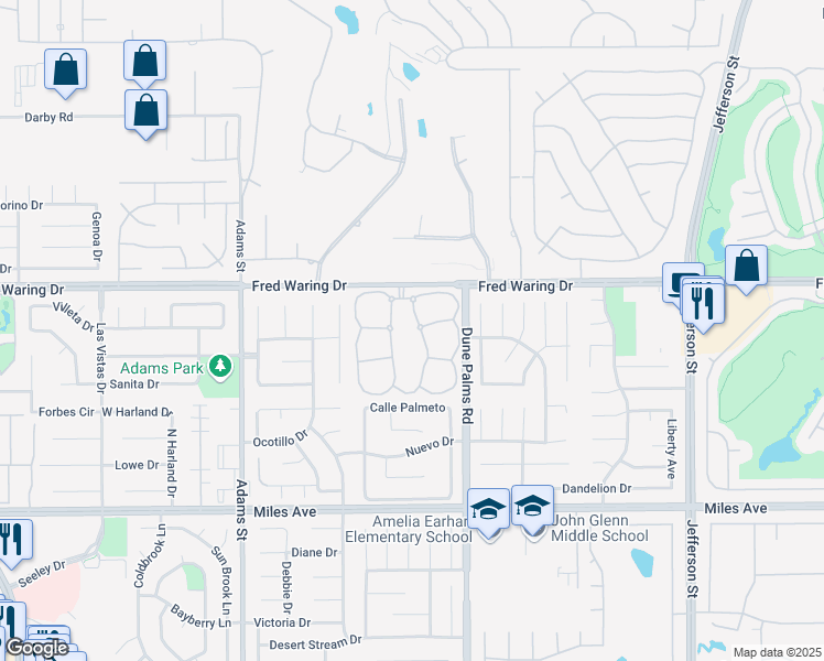 map of restaurants, bars, coffee shops, grocery stores, and more near 44165 East Sundown Crest Drive in La Quinta