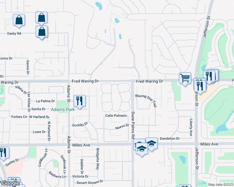 map of restaurants, bars, coffee shops, grocery stores, and more near 44165 East Sundown Crest Drive in La Quinta