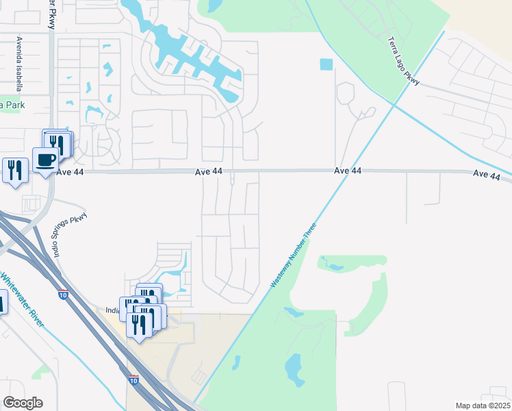 map of restaurants, bars, coffee shops, grocery stores, and more near 84822 Avenue 44 in Indio