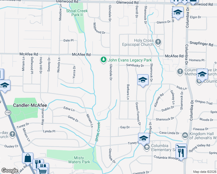 map of restaurants, bars, coffee shops, grocery stores, and more near 2131 Glendale Drive in Decatur