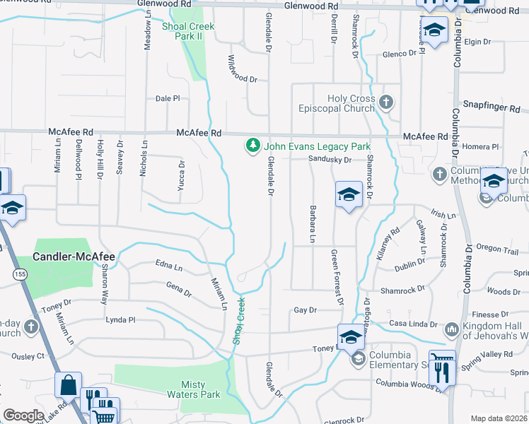 map of restaurants, bars, coffee shops, grocery stores, and more near 2131 Glendale Drive in Decatur