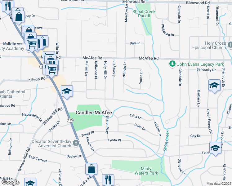 map of restaurants, bars, coffee shops, grocery stores, and more near 2126 Seavey Drive in Decatur