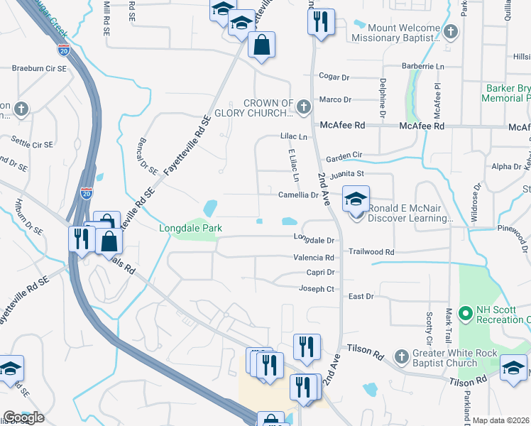 map of restaurants, bars, coffee shops, grocery stores, and more near 2149 Lilac Lane in Decatur