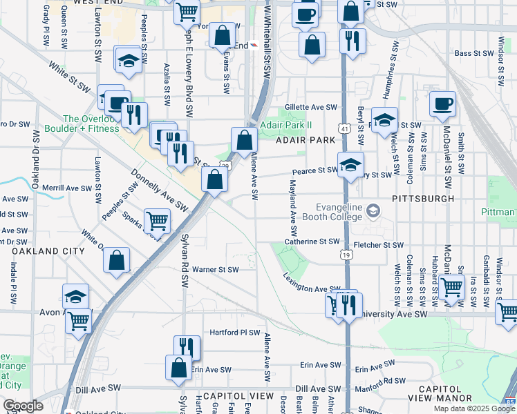 map of restaurants, bars, coffee shops, grocery stores, and more near 998 Allene Avenue Southwest in Atlanta