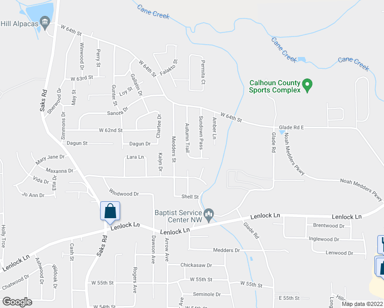 map of restaurants, bars, coffee shops, grocery stores, and more near 5909 Autumn Trail in Anniston