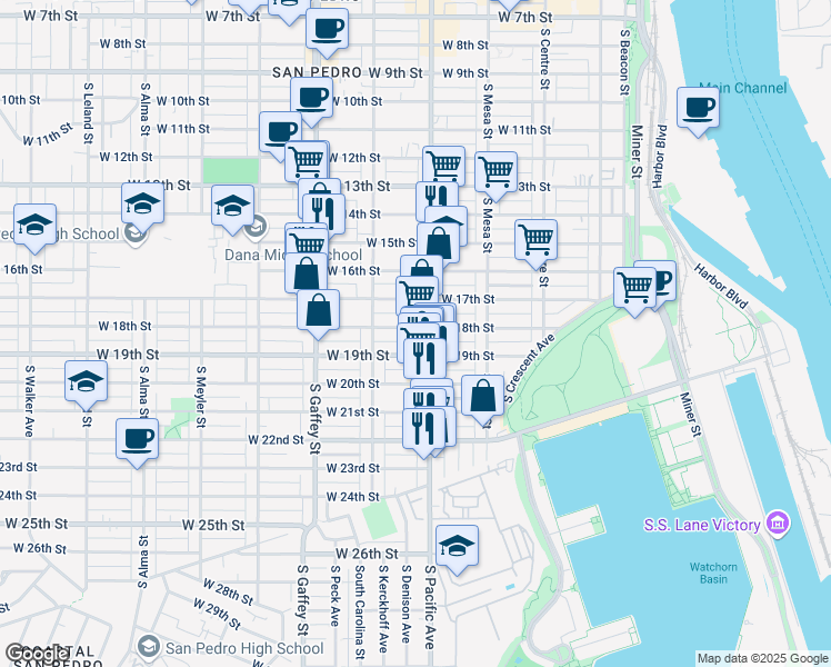 map of restaurants, bars, coffee shops, grocery stores, and more near 523 West 18th Street in Los Angeles