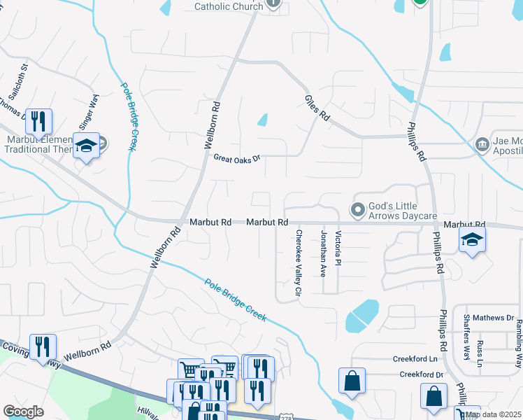 map of restaurants, bars, coffee shops, grocery stores, and more near 2000 Hilda Burns Place in Lithonia