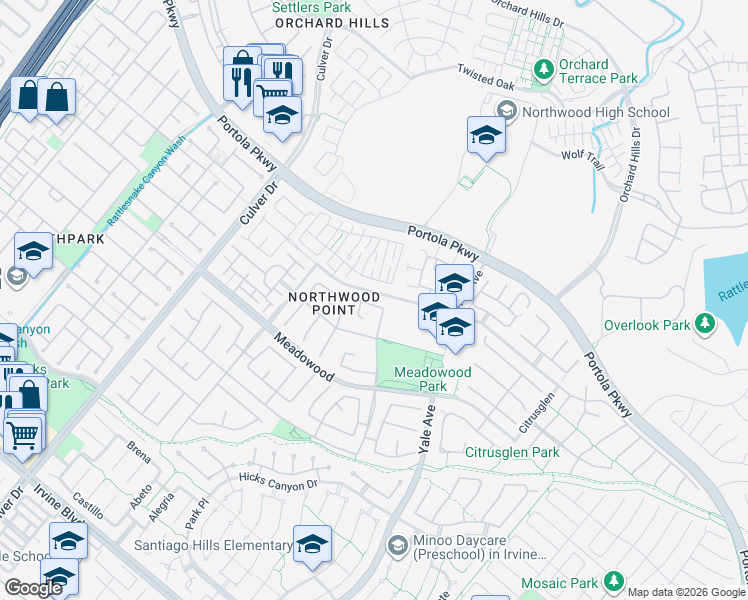map of restaurants, bars, coffee shops, grocery stores, and more near 43 Straw Flower in Irvine