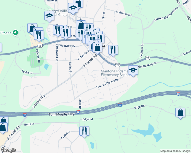 map of restaurants, bars, coffee shops, grocery stores, and more near Unnamed Road in Villa Rica