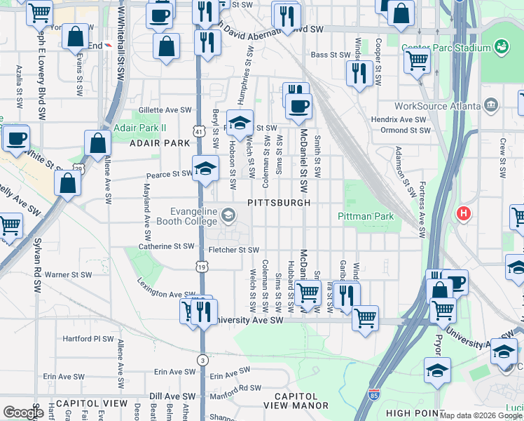 map of restaurants, bars, coffee shops, grocery stores, and more near in Atlanta