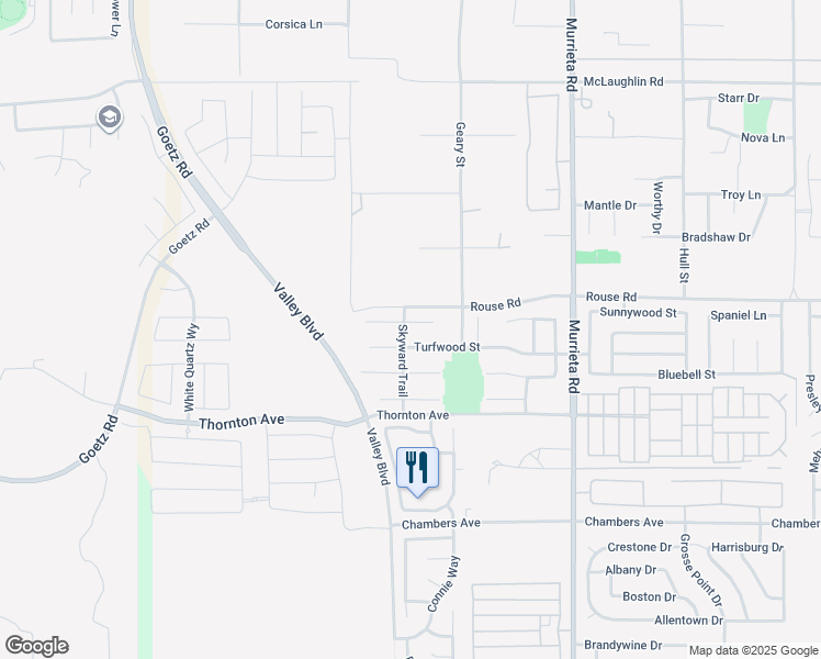 map of restaurants, bars, coffee shops, grocery stores, and more near 25641 Mesa Edge Court in Menifee