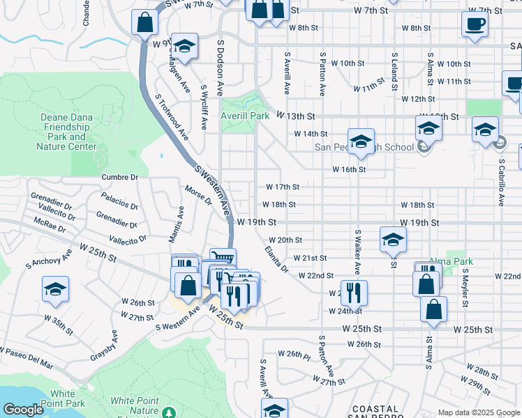 map of restaurants, bars, coffee shops, grocery stores, and more near 1481 West 18th Street in Los Angeles