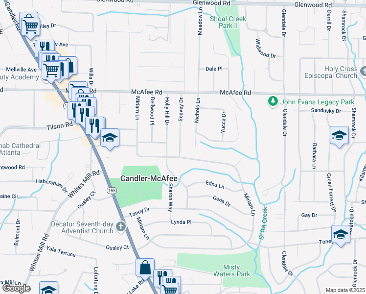 map of restaurants, bars, coffee shops, grocery stores, and more near 2126 Seavey Drive in Decatur