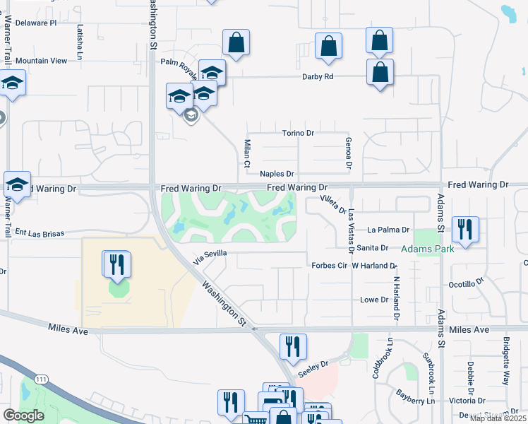 map of restaurants, bars, coffee shops, grocery stores, and more near 78363 Terra Cotta Court in La Quinta