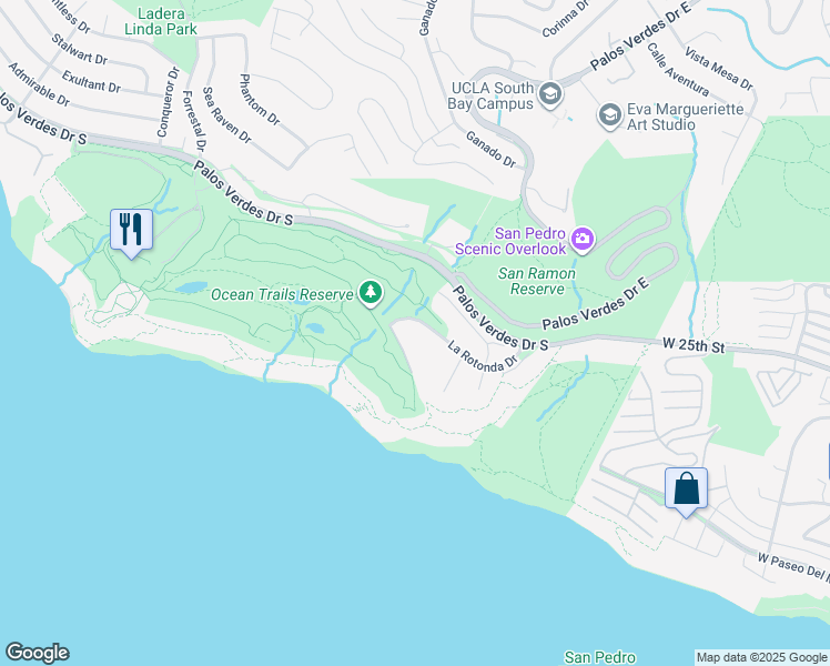 map of restaurants, bars, coffee shops, grocery stores, and more near 3200 La Rotonda Drive in Rancho Palos Verdes
