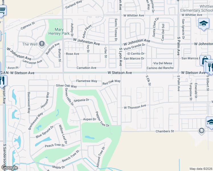 map of restaurants, bars, coffee shops, grocery stores, and more near 1772 Burr Oak Way in Hemet