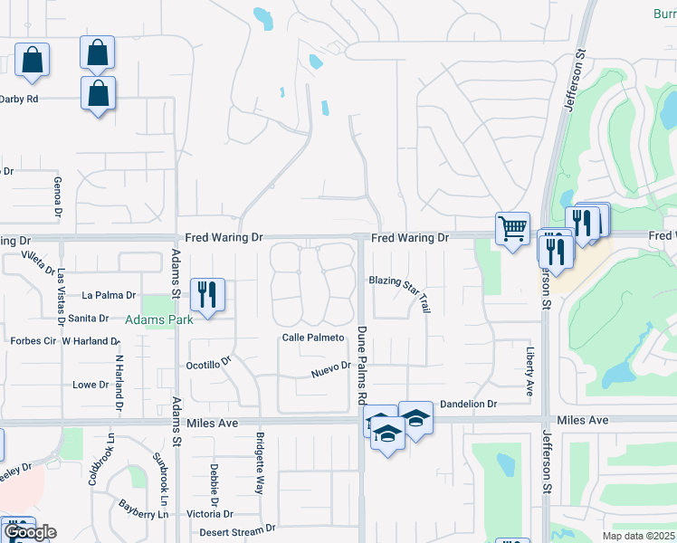 map of restaurants, bars, coffee shops, grocery stores, and more near 79445 North Sunrise Ridge Drive in La Quinta