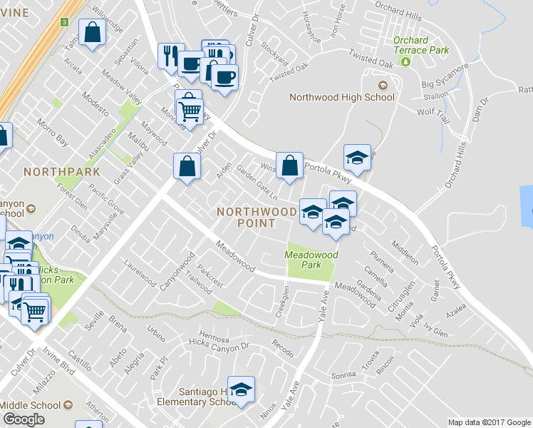 map of restaurants, bars, coffee shops, grocery stores, and more near Straw Flower in Irvine