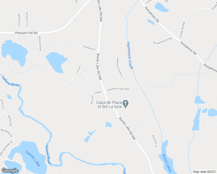 map of restaurants, bars, coffee shops, grocery stores, and more near 3129 Bonds Lake Road Northwest in Conyers