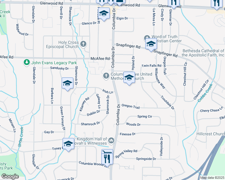 map of restaurants, bars, coffee shops, grocery stores, and more near 3376 Irish Lane in Decatur