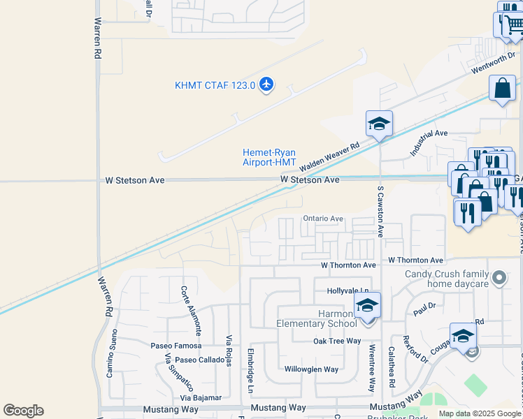 map of restaurants, bars, coffee shops, grocery stores, and more near 4723 Goldfinch Street in Hemet