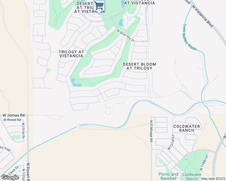 map of restaurants, bars, coffee shops, grocery stores, and more near 12539 West Maya Way in Peoria