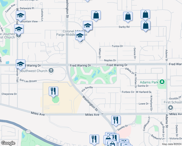 map of restaurants, bars, coffee shops, grocery stores, and more near 78227 Indigo Drive in La Quinta