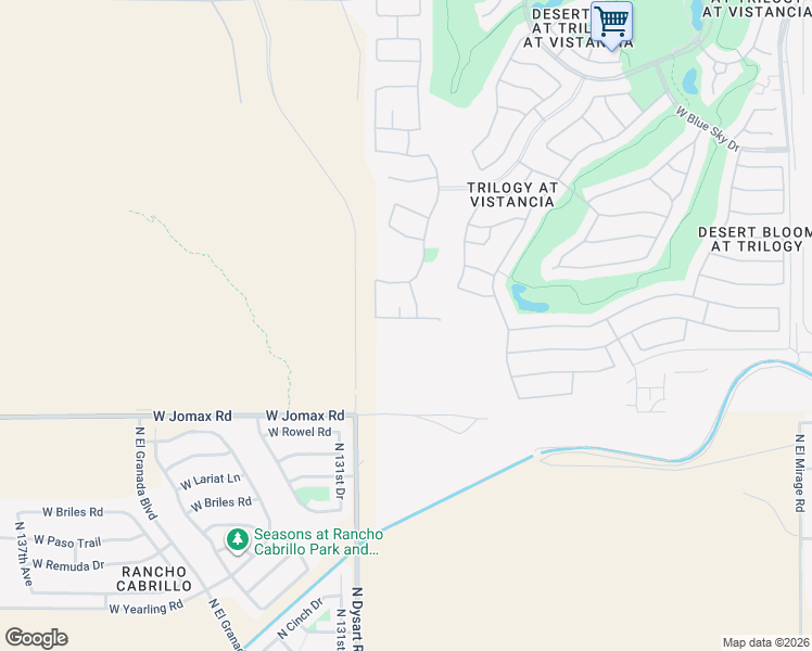 map of restaurants, bars, coffee shops, grocery stores, and more near 13031 West Redbird Road in Peoria