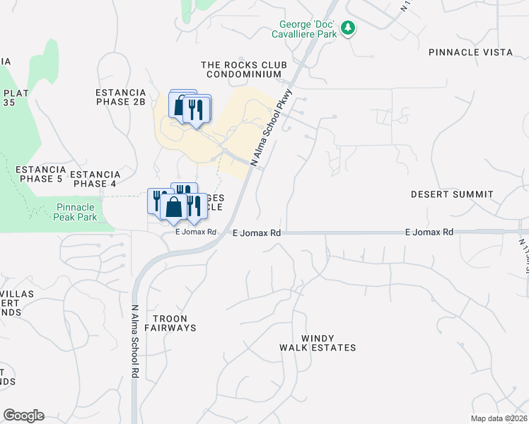 map of restaurants, bars, coffee shops, grocery stores, and more near 10750 East Jomax Road in Scottsdale