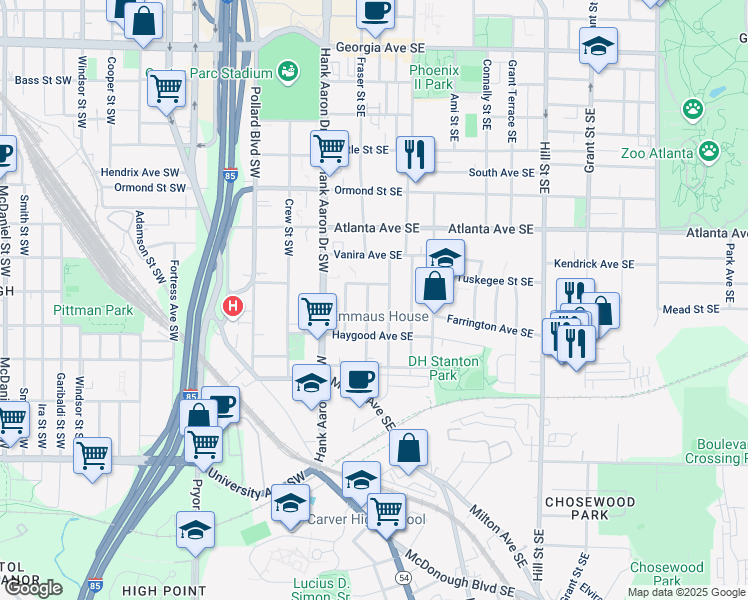 map of restaurants, bars, coffee shops, grocery stores, and more near 980 Linam Avenue Southeast in Atlanta