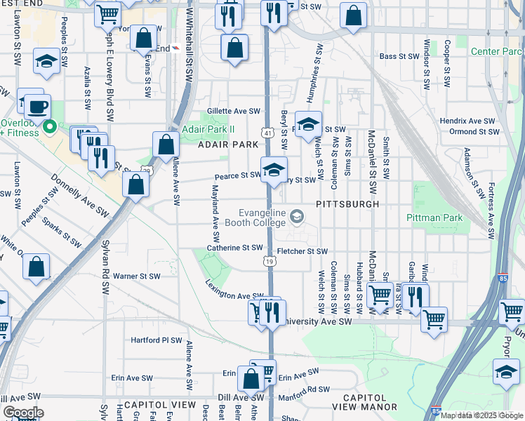 map of restaurants, bars, coffee shops, grocery stores, and more near 991 Metropolitan Parkway Southwest in Atlanta