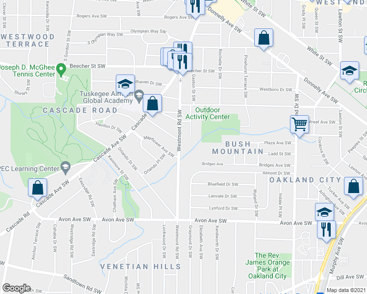 map of restaurants, bars, coffee shops, grocery stores, and more near 1463 Bridges Avenue in Atlanta