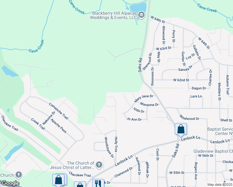 map of restaurants, bars, coffee shops, grocery stores, and more near 6013 Holly Trace in Anniston