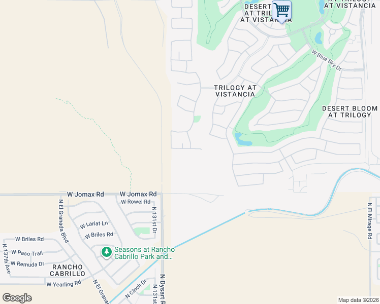 map of restaurants, bars, coffee shops, grocery stores, and more near 13031 West Redbird Road in Peoria