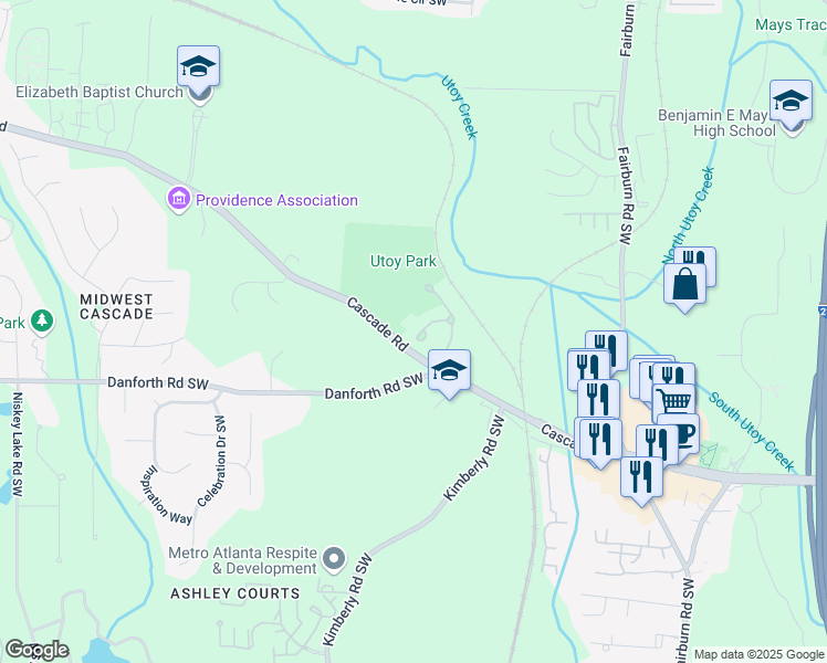 map of restaurants, bars, coffee shops, grocery stores, and more near 375 Beracah Tr Southwest in Atlanta