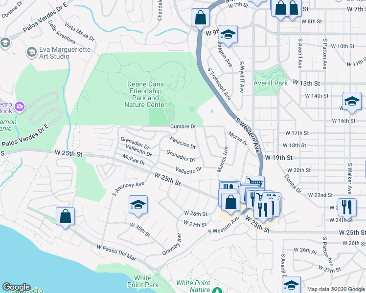 map of restaurants, bars, coffee shops, grocery stores, and more near 1837 Palacios Drive in Los Angeles
