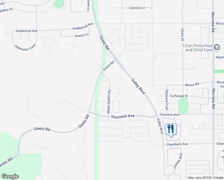 map of restaurants, bars, coffee shops, grocery stores, and more near Zircon Road in Menifee