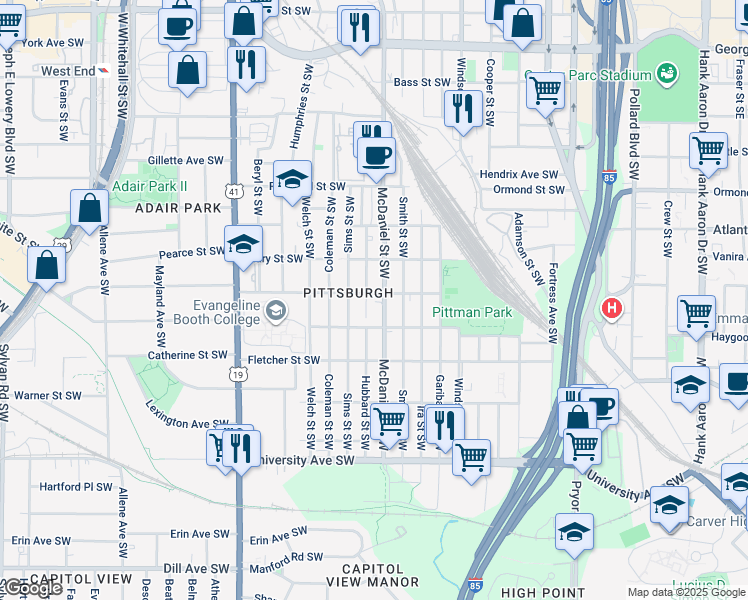 map of restaurants, bars, coffee shops, grocery stores, and more near 1003 McDaniel Street Southwest in Atlanta