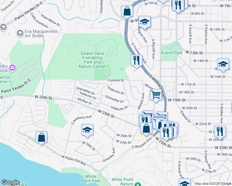 map of restaurants, bars, coffee shops, grocery stores, and more near 1837 Palacios Drive in Los Angeles