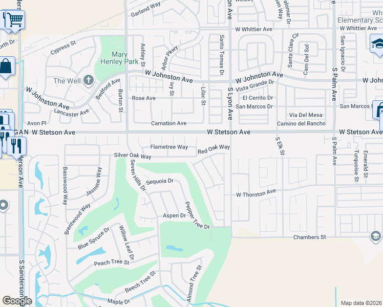 map of restaurants, bars, coffee shops, grocery stores, and more near 1830 Silver Oak Way in Hemet