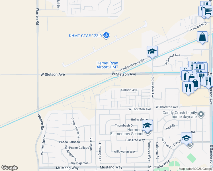 map of restaurants, bars, coffee shops, grocery stores, and more near 4784 Goldfinch Street in Hemet