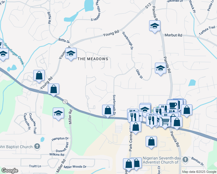 map of restaurants, bars, coffee shops, grocery stores, and more near 2196 Scarbrough Drive in Stone Mountain