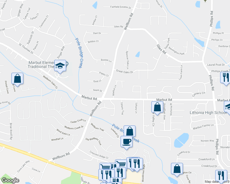 map of restaurants, bars, coffee shops, grocery stores, and more near 2078 Marbut Lane in Lithonia
