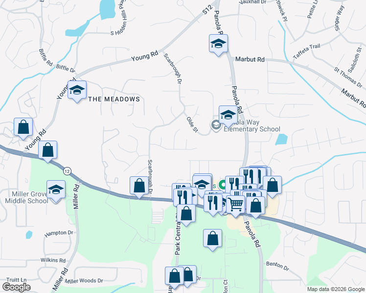 map of restaurants, bars, coffee shops, grocery stores, and more near 5308 Kinsdale Lane in Stone Mountain
